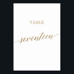 Elegant Gold Calligraphy Table Number Seventeen<br><div class="desc">This elegant gold calligraphy table seventeen table number is perfect for a simple wedding. The neutral design features a minimalist card decorated with romantic and whimsical faux gold foil typography. The card prints on the front and back (double-sided). Other table numbers in the collection are sold separately. Please Note: This...</div>