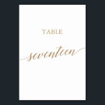 Elegant Gold Calligraphy Table Number Seventeen<br><div class="desc">This elegant gold calligraphy table seventeen table number is perfect for a simple wedding. The neutral design features a minimalist card decorated with romantic and whimsical faux gold foil typography. The card prints on the front and back (double-sided). Other table numbers in the collection are sold separately. Please Note: This...</div>