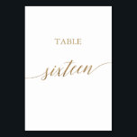 Elegant Gold Calligraphy Table Number Sixteen<br><div class="desc">This elegant gold calligraphy table sixteen table number is perfect for a simple wedding. The neutral design features a minimalist card decorated with romantic and whimsical faux gold foil typography. The card prints on the front and back (double-sided). Other table numbers in the collection are sold separately. Please Note: This...</div>