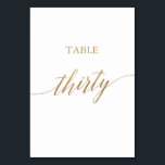 Elegant Gold Calligraphy Table Number Thirty<br><div class="desc">This elegant gold calligraphy table thirty table number is perfect for a simple wedding. The neutral design features a minimalist card decorated with romantic and whimsical faux gold foil typography. The card prints on the front and back (double-sided). Other table numbers in the collection are sold separately. Please Note: This...</div>