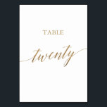 Elegant Gold Calligraphy Table Number Twenty<br><div class="desc">This elegant gold calligraphy table twenty table number is perfect for a simple wedding. The neutral design features a minimalist card decorated with romantic and whimsical faux gold foil typography. The card prints on the front and back (double-sided). Other table numbers in the collection are sold separately. Please Note: This...</div>