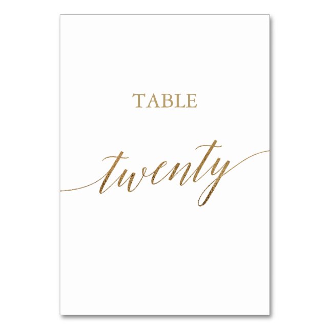 Elegant Gold Calligraphy Table Number Twenty (Front)