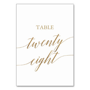 Elegant Gold Calligraphy Table Number Twenty Eight