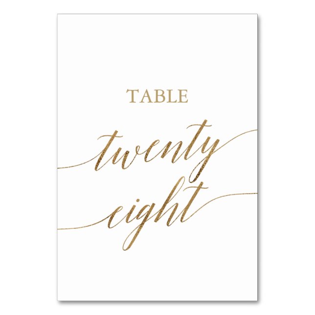 Elegant Gold Calligraphy Table Number Twenty Eight (Front)