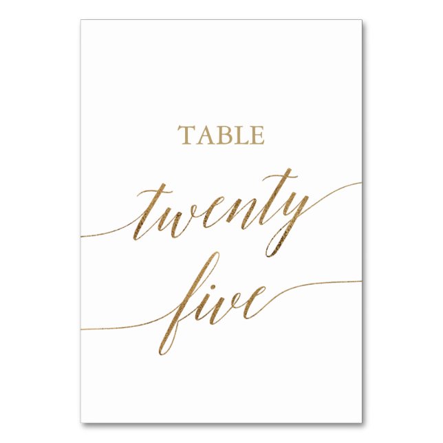 Elegant Gold Calligraphy Table Number Twenty Five (Front)