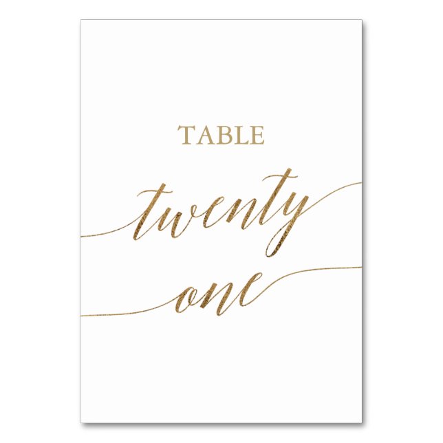 Elegant Gold Calligraphy Table Number Twenty One (Front)