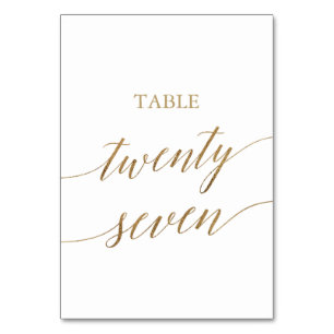 Elegant Gold Calligraphy Table Number Twenty Seven