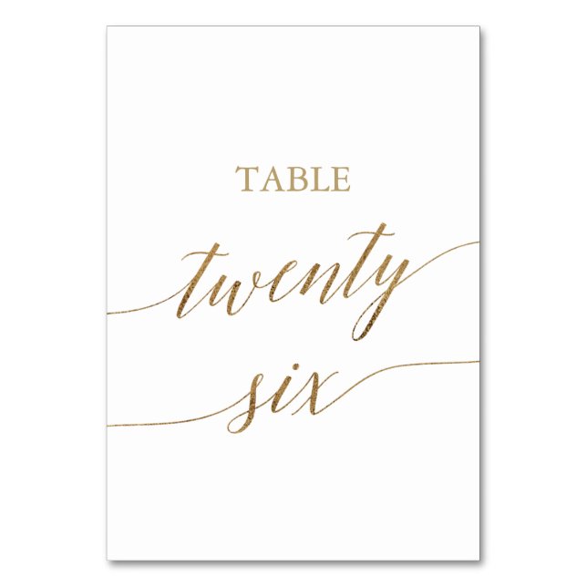 Elegant Gold Calligraphy Table Number Twenty Six (Front)