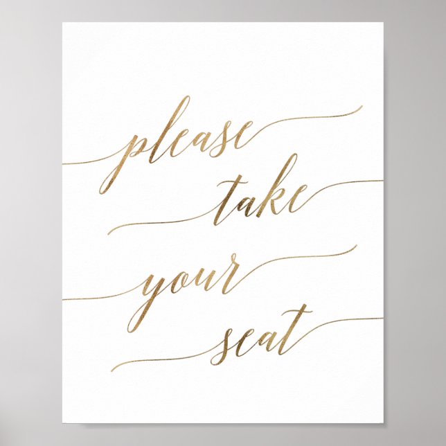 Elegant Gold Calligraphy Take Your Seat Sign (Front)
