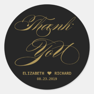 Elegant Gold Calligraphy Thank You Wedding Favour Classic Round Sticker