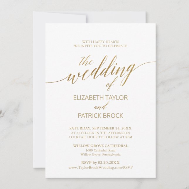 Elegant Gold Calligraphy The Wedding Of with RSVP Invitation (Front)