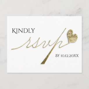 Elegant Gold Calligraphy w/Heart RSVP Invitation Postcard