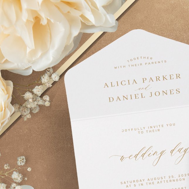 Elegant gold calligraphy wedding all in one invitation (Creator Uploaded)