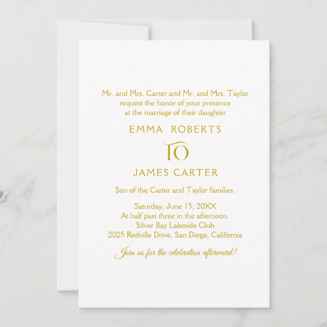 Elegant Gold Calligraphy Wedding Invitation (Front)