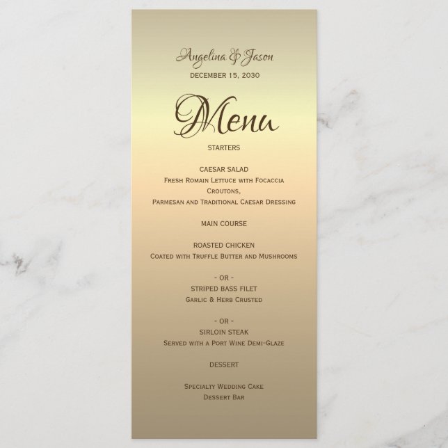 Elegant Gold Calligraphy Wedding Menu (Front)