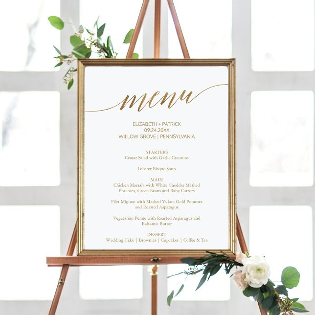Elegant Gold Calligraphy Wedding Menu Sign (Creator Uploaded)