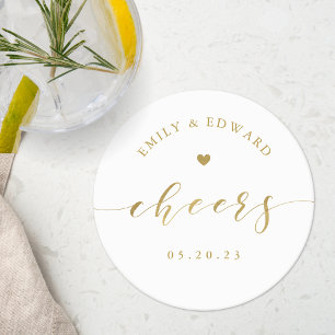 Elegant Gold Calligraphy Wedding Rehearsal Dinner Round Paper Coaster