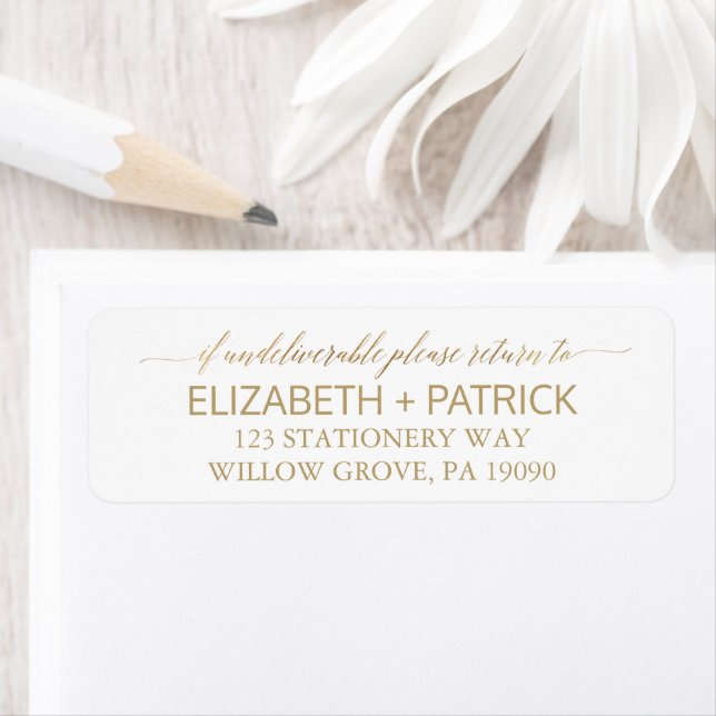 Elegant Gold Calligraphy Wedding Return Address Label (Insitu)