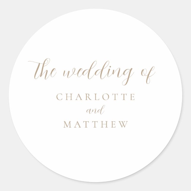 Elegant Gold Calligraphy Wedding Round Sticker (Front)
