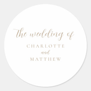 Elegant Gold Calligraphy Wedding Round Sticker