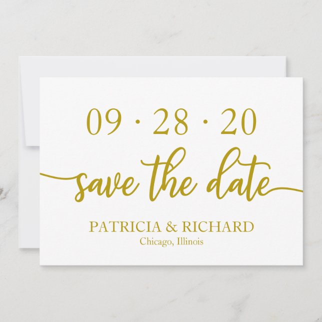 Elegant Gold Calligraphy Wedding Save The Date Invitation (Front)