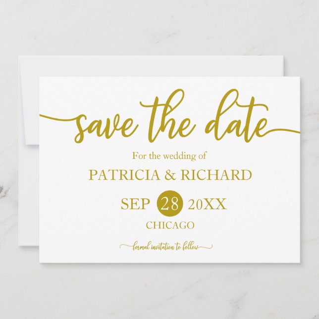 Elegant Gold Calligraphy Wedding Save The Date Invitation (Front)