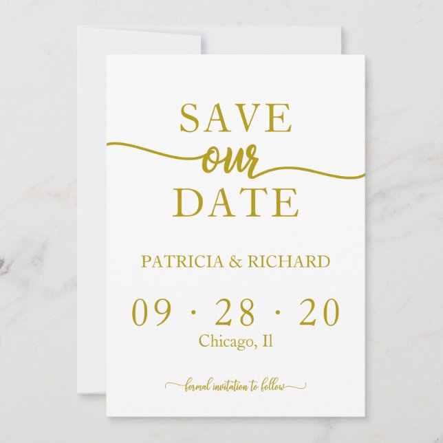 Elegant Gold Calligraphy Wedding Save The Date Invitation (Front)