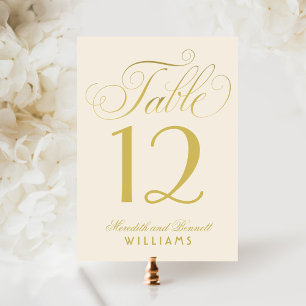 Elegant Gold Calligraphy Wedding Table Number