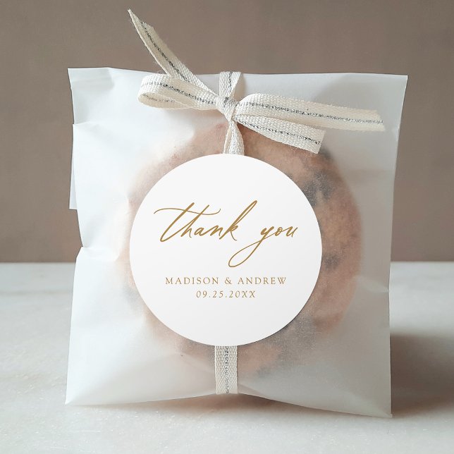 Elegant Gold Calligraphy Wedding Thank You Classic Round Sticker (Creator Uploaded)