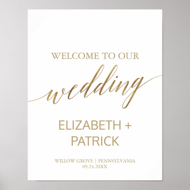 Elegant Gold Calligraphy Wedding Welcome Poster (Front)