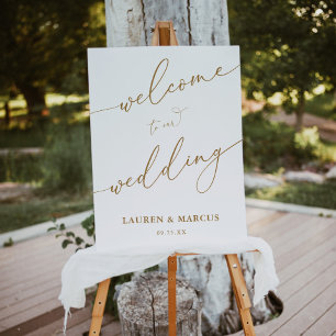 Elegant Gold Calligraphy Wedding Welcome Sign