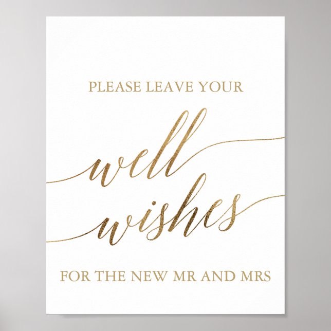 Elegant Gold Calligraphy Well Wishes Sign (Front)