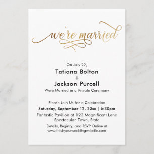 Elegant Gold Calligraphy We're Married Reception Invitation