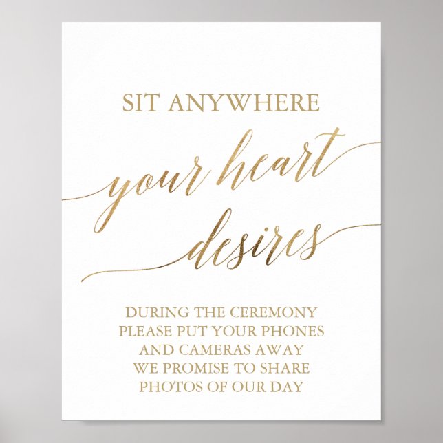 Elegant Gold Calligraphy Your Heart Desires Sign (Front)