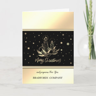 Elegant Gold Candle,Balls,Pine Tree Branches Holiday Card