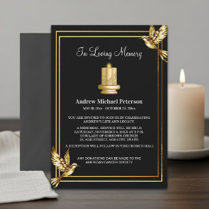 Elegant Gold Candle Celebration Of Life Funeral Invitation