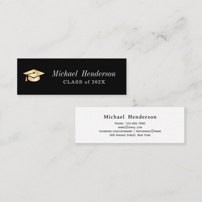 elegant gold cap black graduation name insert card (Front/Back)