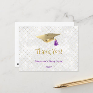 Elegant Gold Cap Purple Thank You Graduation Postcard