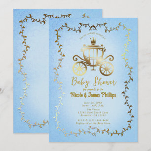 Elegant Gold Carriage Blue Storybook Baby Shower  Invitation