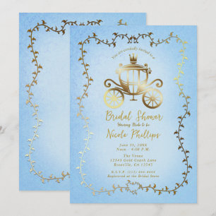 Elegant Gold Carriage Blue Storybook Bridal  Invitation