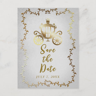 Elegant Gold Carriage Storybook Save the Date  Announcement Postcard