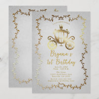 Elegant Gold Carriage White Storybook 1st Birthday