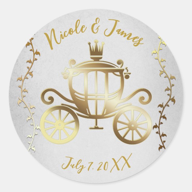 Elegant Gold Carriage White Storybook Royal Classic Round Sticker (Front)