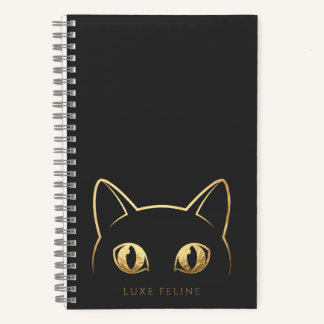 Elegant Gold Cat Line Art Spiral Notebook