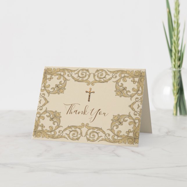 Elegant Gold Catholic Crucifix Religious Holiday Card (Front)