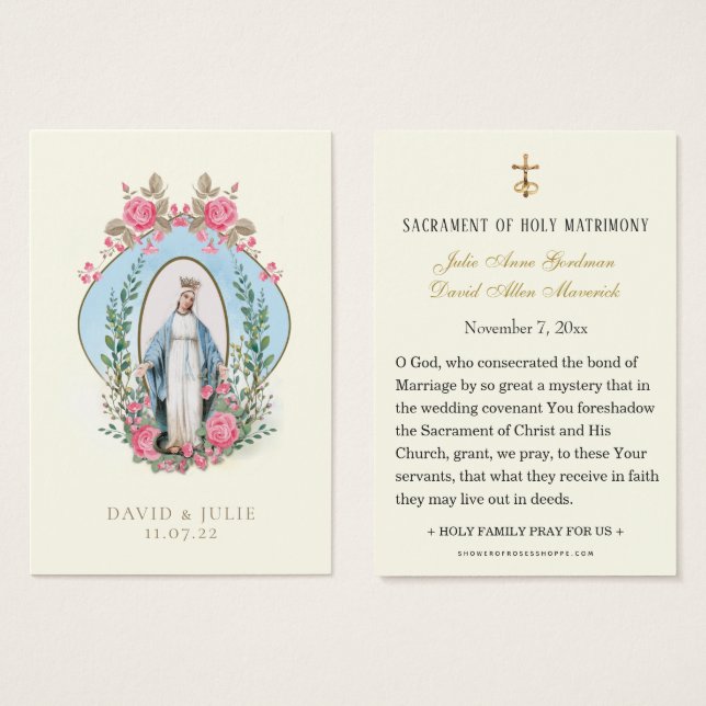 Elegant Gold Catholic Wedding Prayer Card (Front & Back)