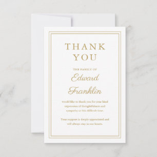 Elegant Gold Celebration Of Life Funeral Thank You Card