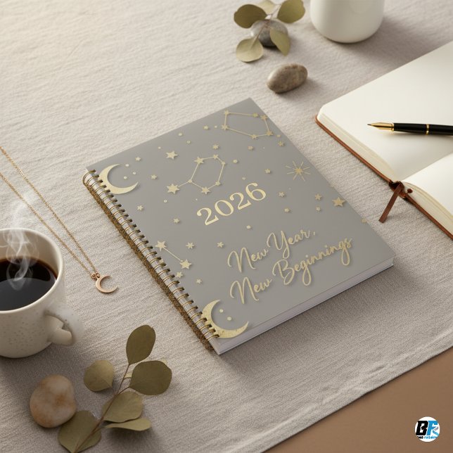 Elegant Gold Celestial Grey New Year Planner (Creator Uploaded)