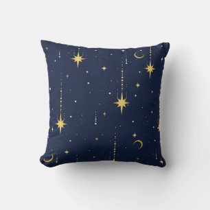 Elegant Gold Celestial Moon & Stars Seamless Patte Cushion