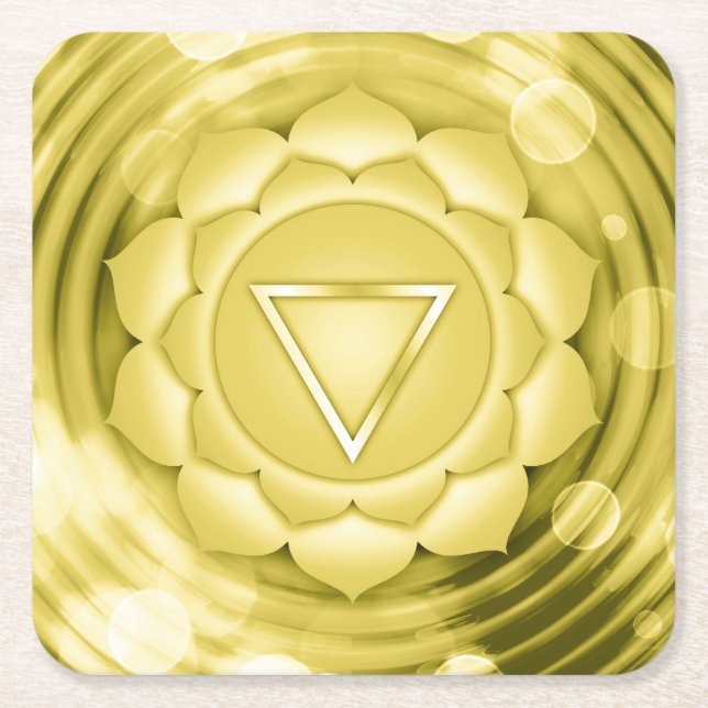 Elegant Gold Chakra Zen Yoga Spiritual Meditation Square Paper Coaster (Front)